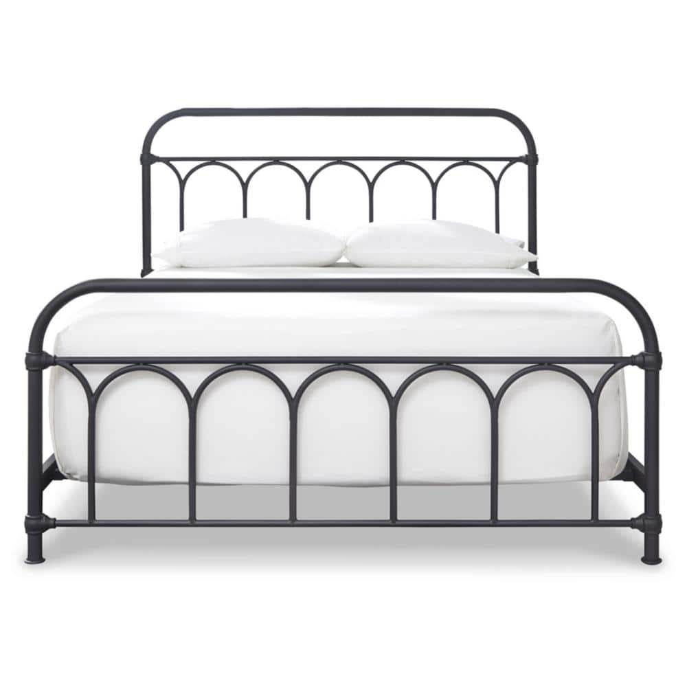 Charmfield Matte Black Queen Metal Bed with Headboard