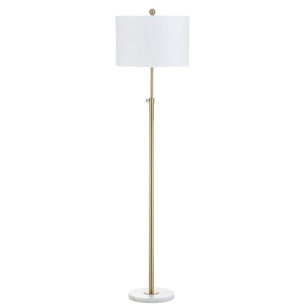 Jonathan Y 65" Adjustable Brass Gold and White Arc Floor Lamp