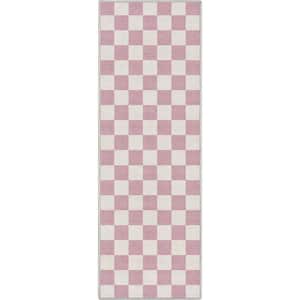 Pink 2 ft. x 5 ft. Runner Flat-Weave Apollo Square Modern Geometric Boxes Area Rug