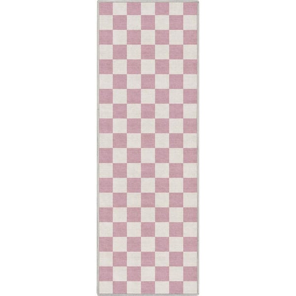 Well Woven Pink 2 ft. x 5 ft. Runner Flat-Weave Apollo Square Modern Geometric Boxes Area Rug