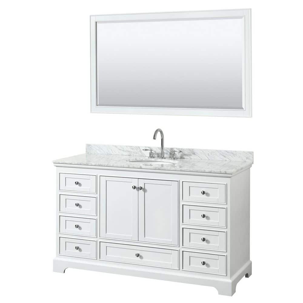 Deborah 60" White Marble Single Bathroom Vanity Set