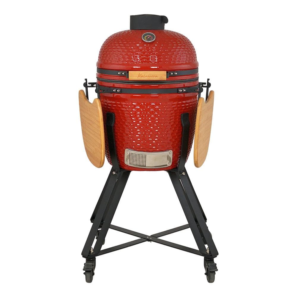 18" Red Ceramic Kamado Charcoal Grill with Folding Shelves