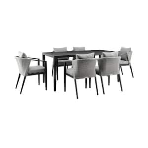 Aileen Black 7-Piece Aluminum Outdoor Dining Set with Grey Cushions