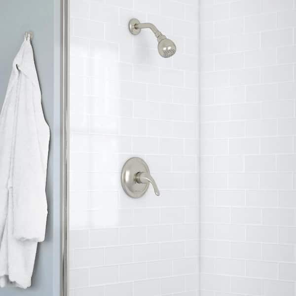 Builders Single Handle 1-Spray Shower Faucet 1.8 GPM with Ceramic Disc Valves, Integral stops in Brushed Nickel