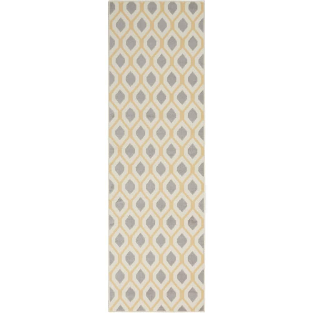 Grafix White 2 ft. x 8 ft. Modern Geometric Contemporary Kitchen Runner Area Rug -  Nourison, 412119