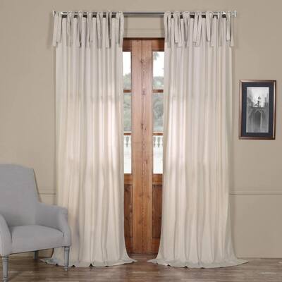 Hazelwood Beige Solid Tie Top Room Darkening Curtain - 50 in. W x 84 in. L