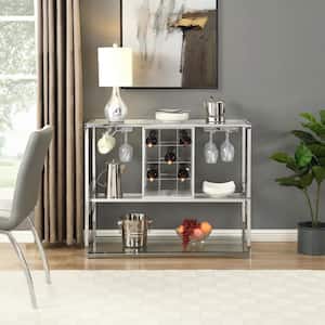 Chrome Kitchen Bar and Serving Cart with Glass Holder and Wine Rack