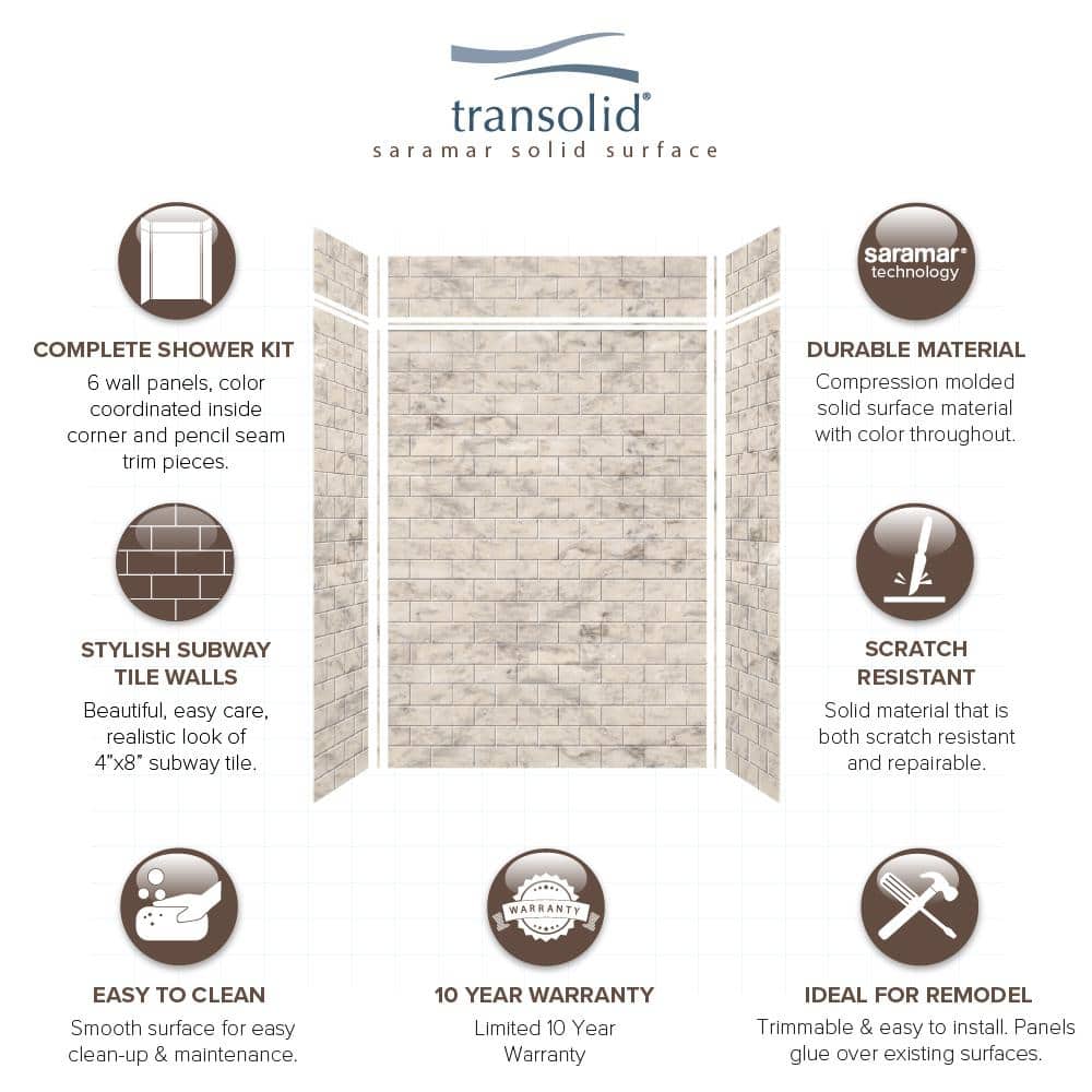 SaraMar Sand Beige 60" x 96" Solid Surface Shower Wall Kit