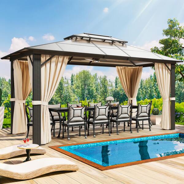 Sizzim 13 ft. x 10 ft. Double Polycarbonate Roof Gazebo with Aluminum ...