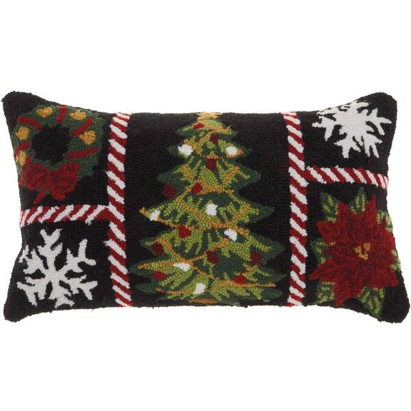 Mina Victory Home For The Holiday Grid Multicolored Graphic Polyester 18 in. x 12 in. Throw Pillow