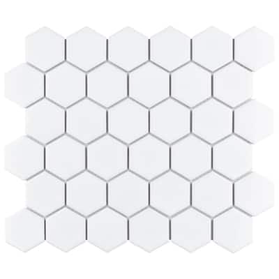 Metro 2 in. Hex Glossy White 11-1/8 in. x 12-5/8 in. Porcelain Mosaic (9.96 sq. ft. /Case)