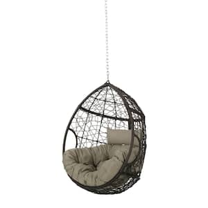 Autry 46 in. Multi-Brown Hanging Egg Chair with Khaki Cushions (No Stand)