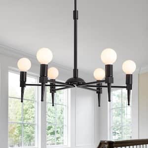 22 in. 6-Light Black Modern Chandelier Pendant Light for Dining Room