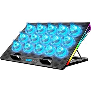 Gaming Laptop Fan Cooling Pad with 15 Quiet Fans, RGB Laptop Cooler for 15.6-18 Inch, 4 Height Stands, 2 USB Ports