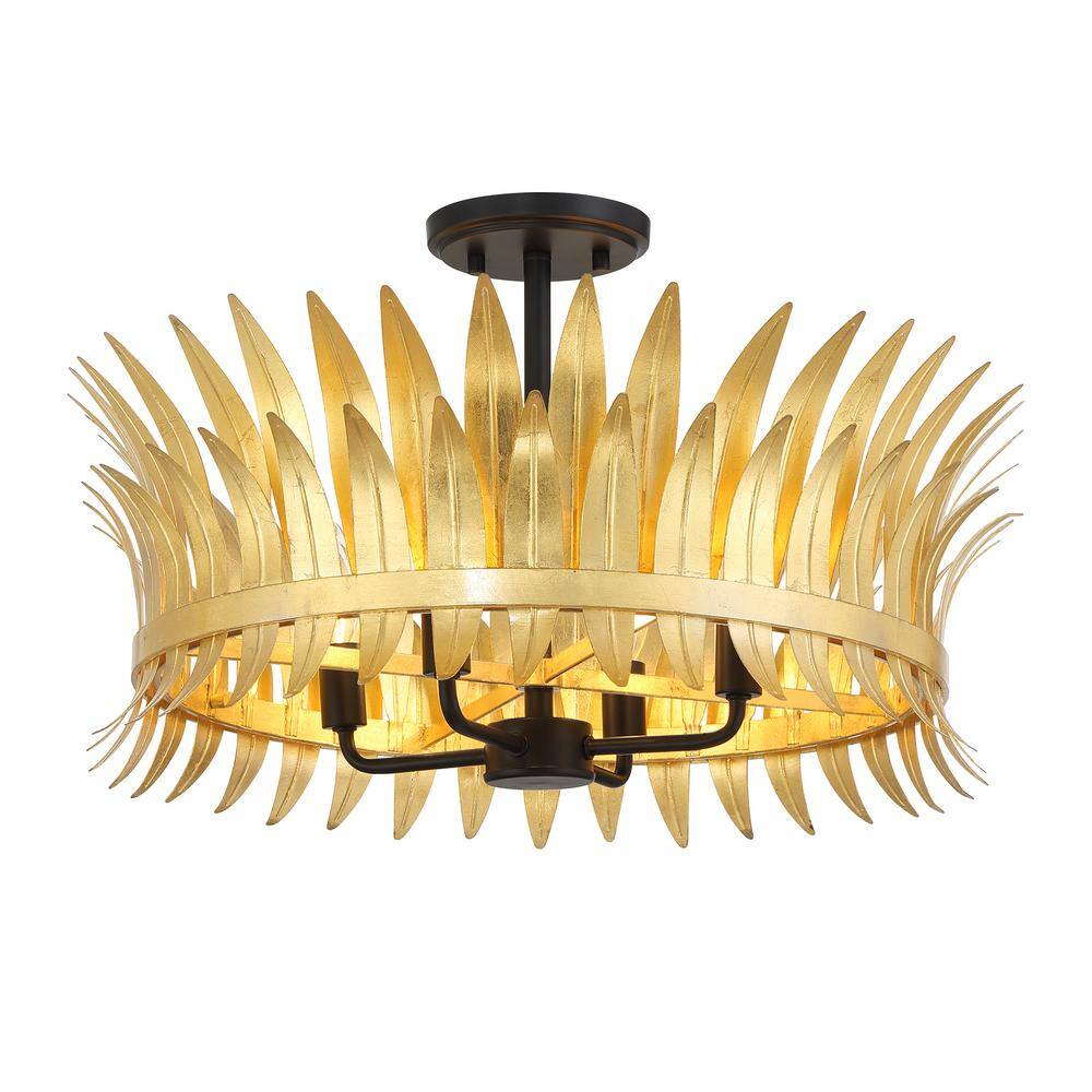 True Gold and Matte Black 4-Light Semi-Flush Mount Ceiling Fixture
