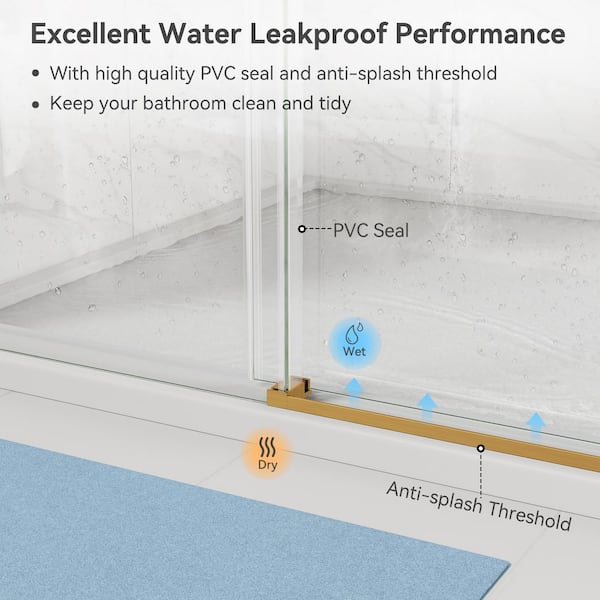 LASIHEM 56-60 in. W x 72 in. H Single Sliding Frameless Shower