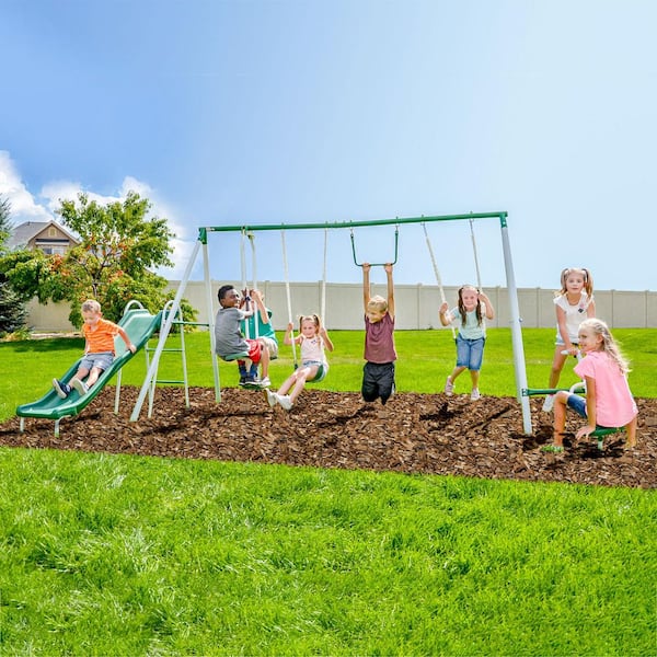 SPORTSPOWER Live Oak Metal Swing Set with Trapeze, Glider