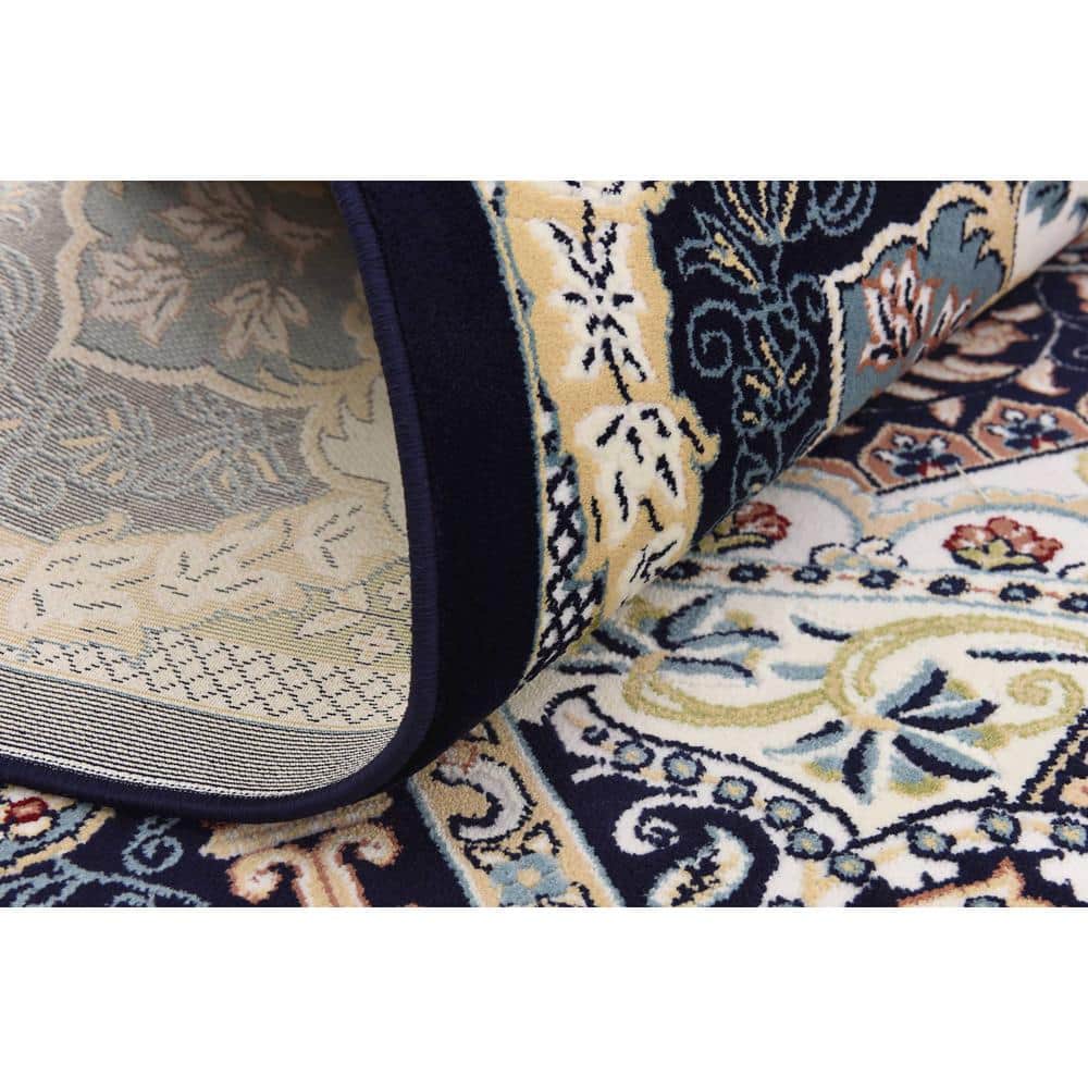 Navy Blue Floral Elegance 8' x 10' Synthetic Area Rug