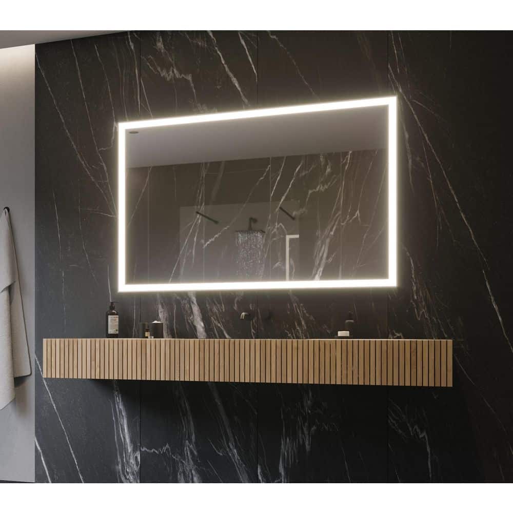 55 in. W x 36 in. H Rectangular Powdered Gray Framed Wall Mounted Bathroom Vanity Mirror 3000K LED price history on PriceWatchPro