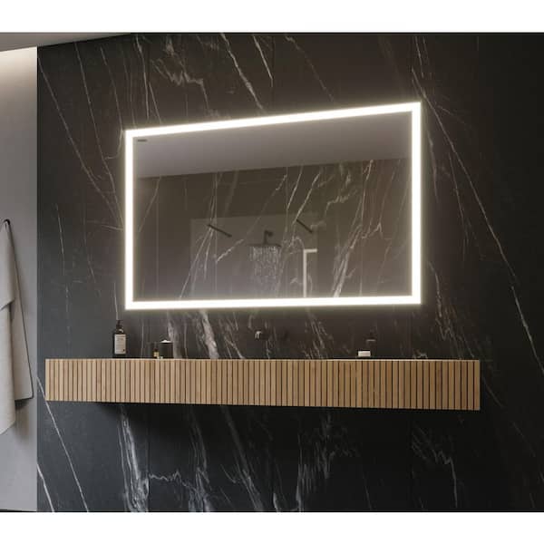 PARIS MIRROR 55 in. W x 36 in. H Rectangular Powdered Gray Framed Wall Mounted Bathroom Vanity Mirror 3000K LED