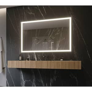55 in. W x 36 in. H Rectangular Powdered Gray Framed Wall Mounted Bathroom Vanity Mirror 3000K LED