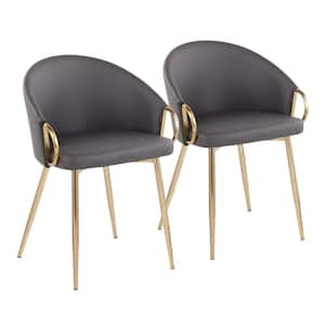 Claire Grey Faux Leather and Gold Metal Arm Chair (Set of 2)
