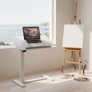 PORTYB 27.5 in. Glacier White Electric Laptop Standing Desk with Tilt Top, Memory Presets and Swivel Wheels