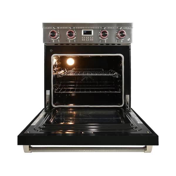 Pro-Style 30 in. 4-Element Slide-In Electric Range with Convection in Stainless Steel with Black Oven Door