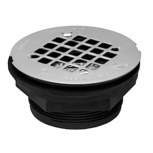 Round No-Caulk Black ABS Shower Drain with 4-1/4 in. Round Snap-In Stainless Steel Drain Cover