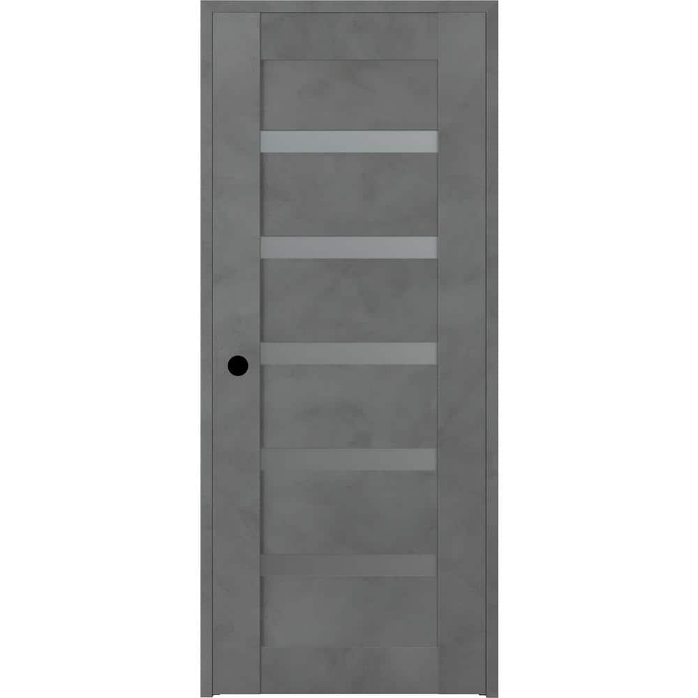 Belldinni Vona 07-04 28 in. x 80 in. Right-Hand 5-Lite Frosted Glass Solid Core Dark Urban Wood Single Prehung Interior Door, Dark Gray/Dark Urban -  203520