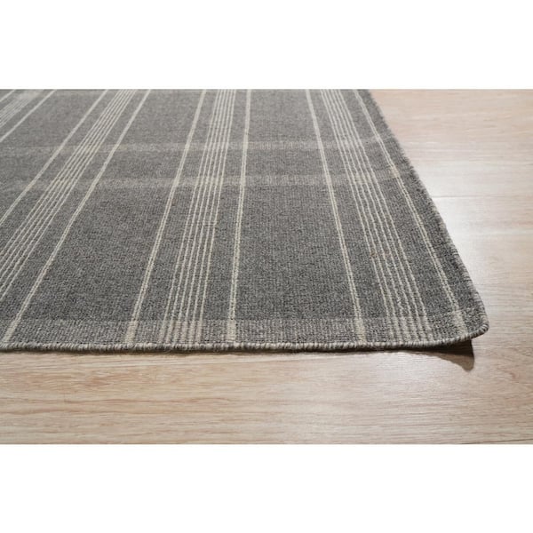Gray 8 ft. x 10 ft. Hand Knotted Wool Transitional Reversible Plaid Rug Area Rug
