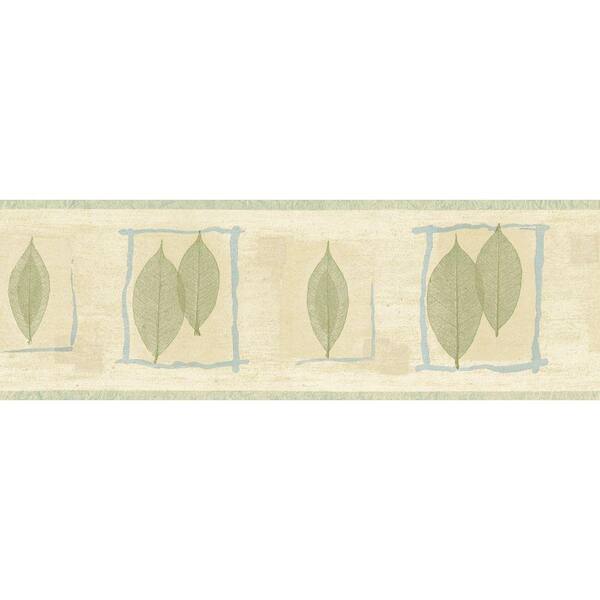 The Wallpaper Company 6.83 in. x 15 ft. Green and Blue Transitional Leaf Border