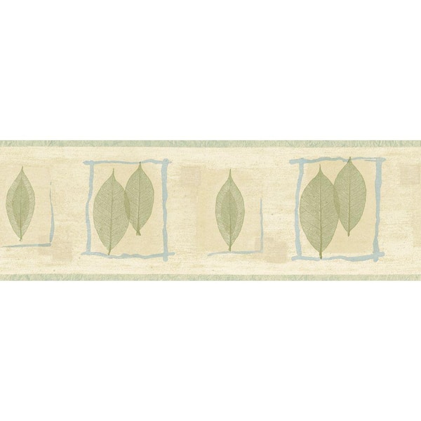 The Wallpaper Company 8 in. x 10 in. Green and Blue Transitional Leaf Border Sample