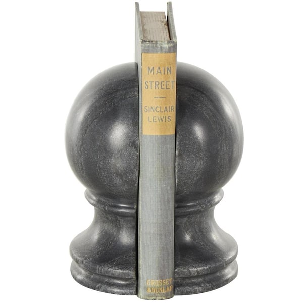 Litton Lane Black Marble Sleek Orb Globe Bookends (Set of 2)