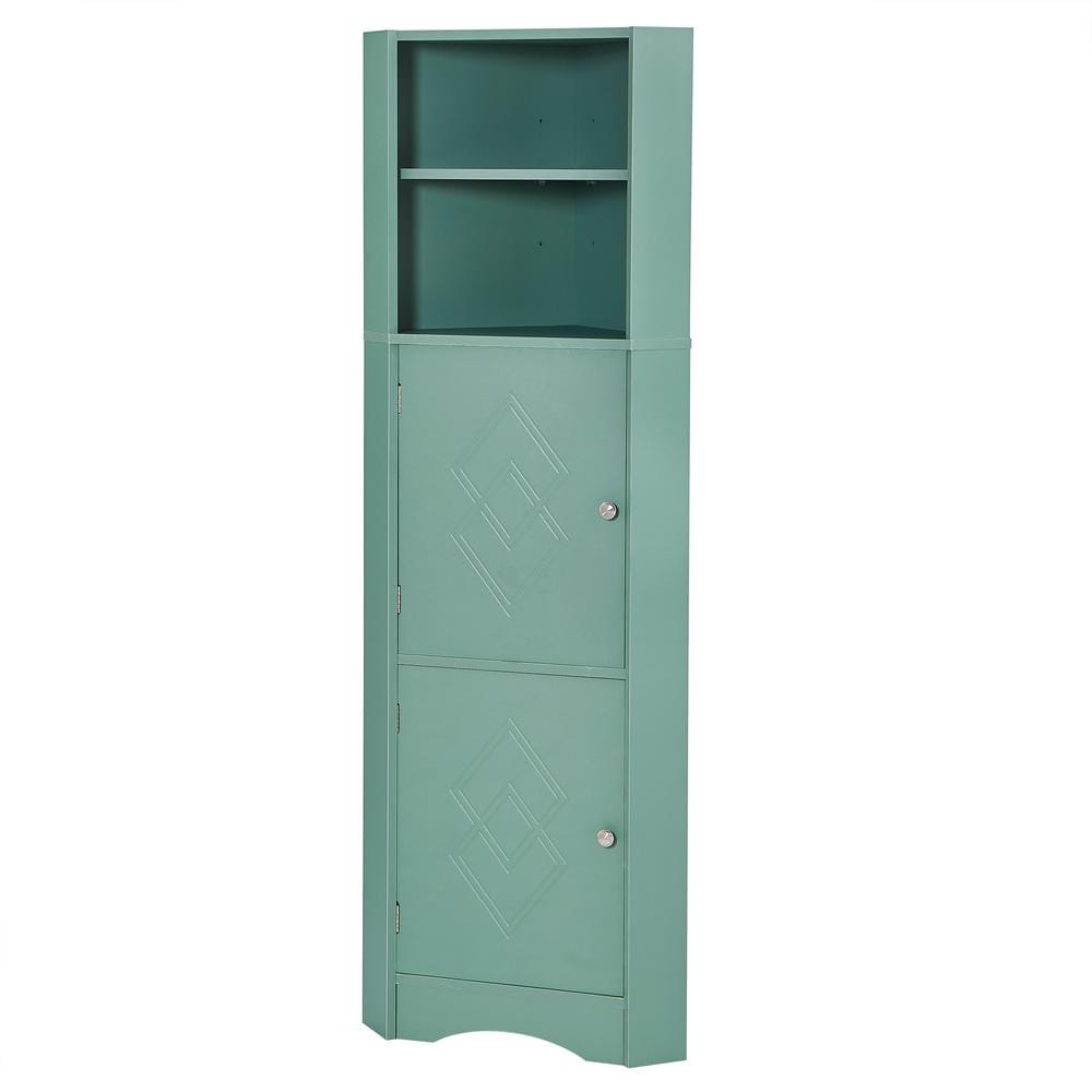 14.96 in. W x 14.96 in. D x 61.02 in. H Green Linen Cabinet with Doors and 
