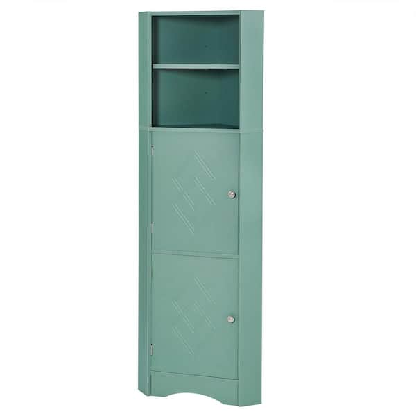 Unbranded 14.96 in. W x 14.96 in. D x 61.02 in. H Green Linen Cabinet with Doors and Adjustable Shelves