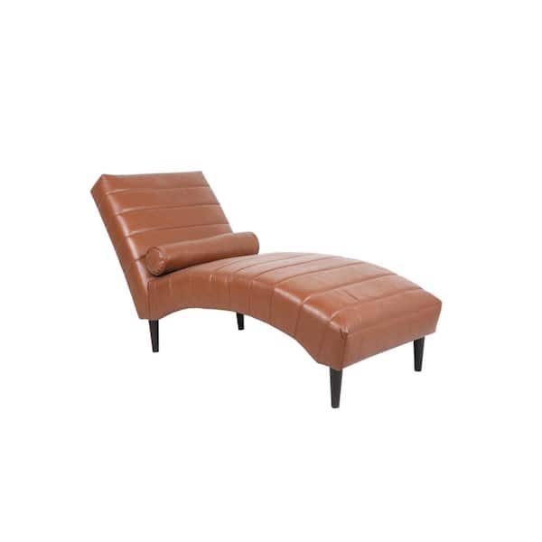 Unbranded Modern Chaise Brown Lounge Pu Leather Living Room with Wooden Legs
