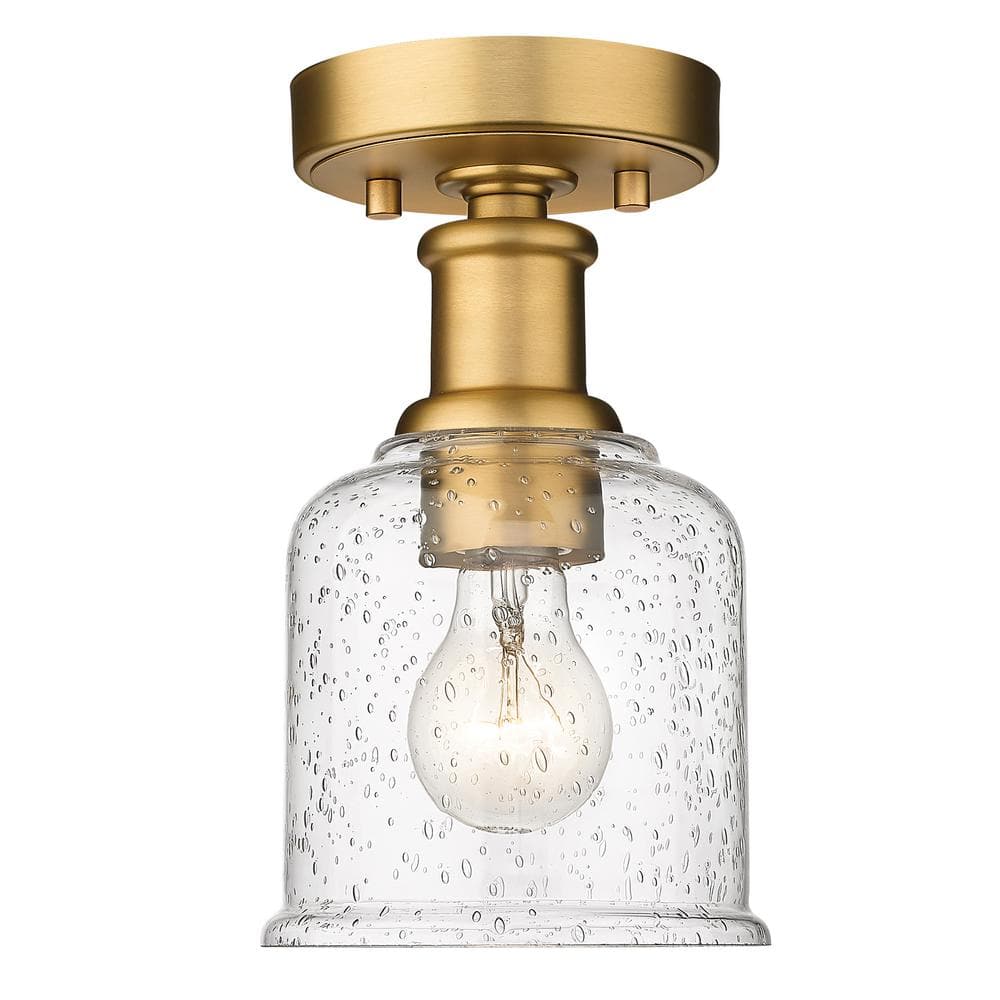 Bryant 5.5 in. 1-Light Heritage Brass Transitional Flush Mount with Clear S