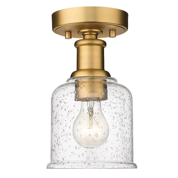 Unbranded Bryant 5.5 in. 1-Light Heritage Brass Transitional Flush Mount with Clear Seedy Glass Shade and No Bulbs Included