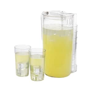 10 oz cup Pitcher and Cup Set, 6 Cups, Drink Pitcher with Lid, Glass Storage, Serving Set, 6.5"L x 6.5"W x 10.5"H, Clear