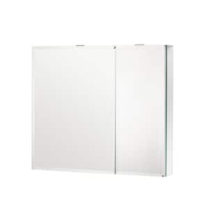 30 in. W x 26 in. H Middle Rectangular Silver Aluminum Surface Mount Medicine Cabinet with Mirror