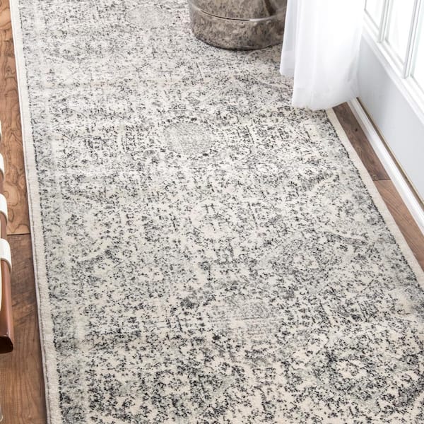 Minta Modern Persian 3 ft. x 12 ft. Gray Runner Rug