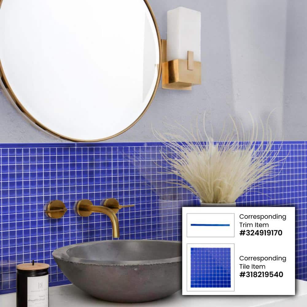 Cobalt Blue Polished Glass Mosaic Tile Sheet