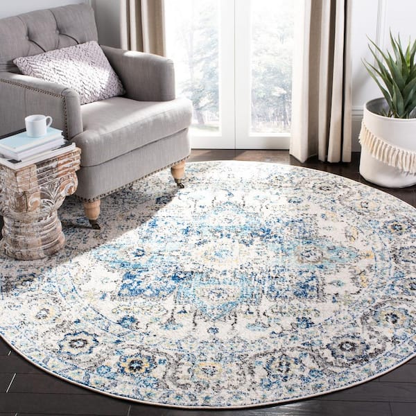 Madison Turquoise/Ivory 10 ft. x 10 ft. Distressed Border Round Area Rug