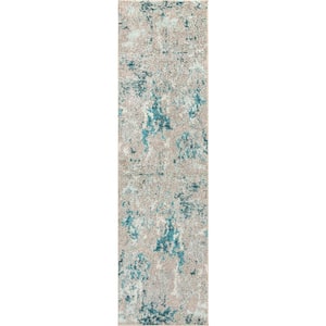 Contemporary POP Modern Abstract Vintage Faded Gray/Blue 2 ft. 3 in. x 8 ft. Runner Rug