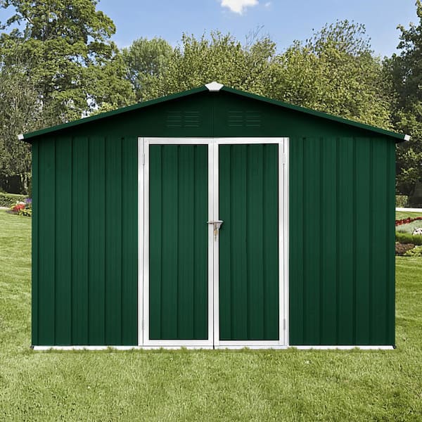Boosicavelly 10 ft. W x 12 ft. D White Green Metal Shed with Vents (120 sq. ft.)
