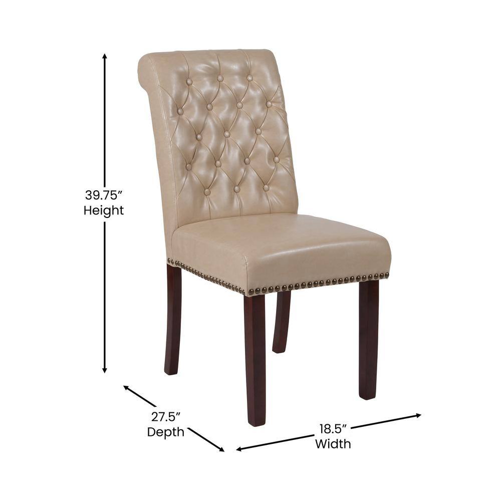 Beige Tufted Parsons Side Chair with Walnut Legs