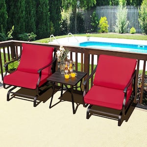 3-Piece Metal Patio Conversation Set with Red Cushions