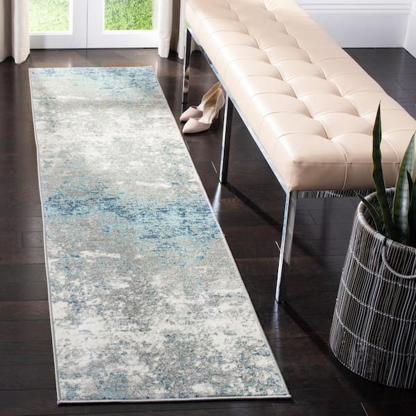 Jasper Grey/Blue 2 ft. x 10 ft. Geometric Runner Rug