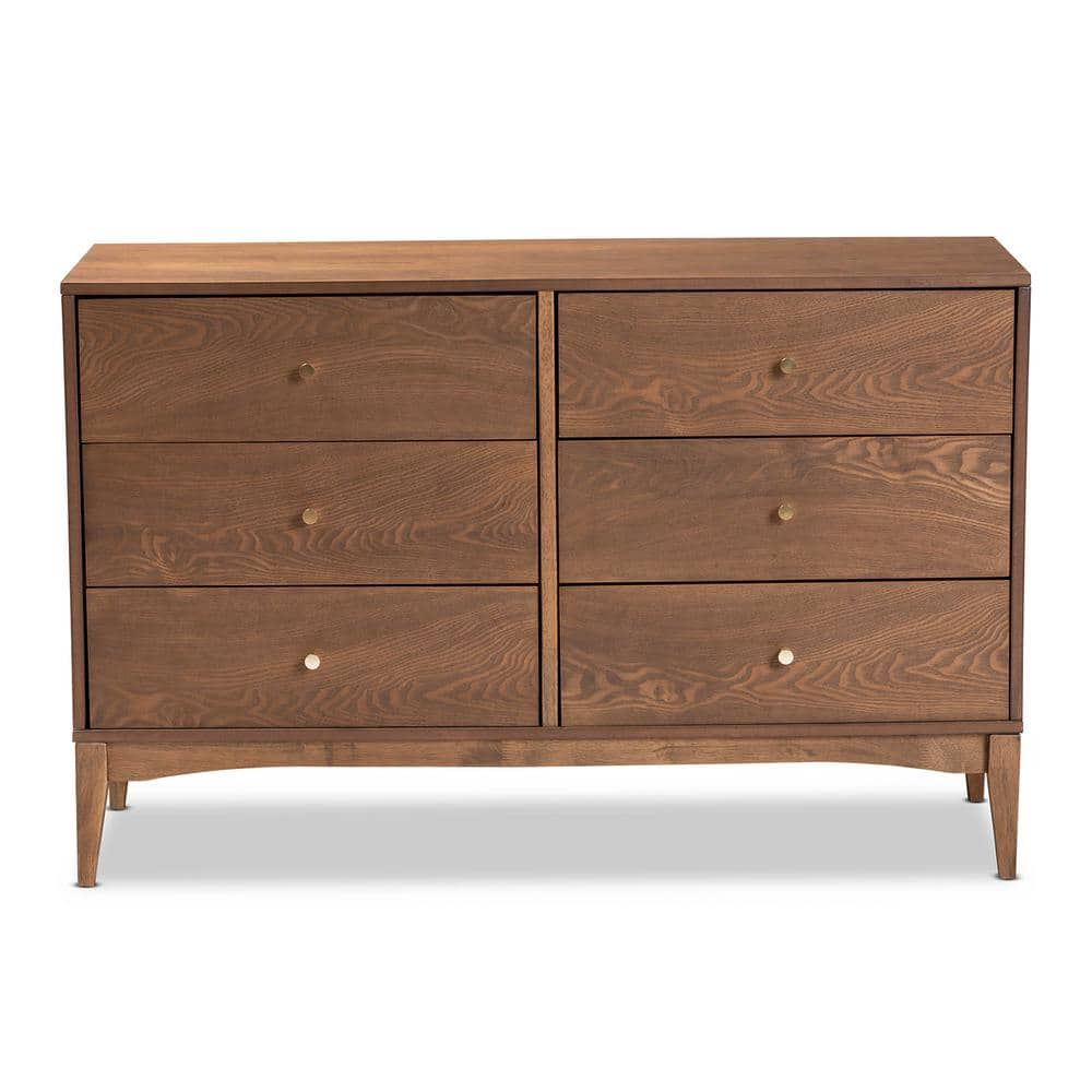 Baxton Studio Landis 6-Drawer Ash Walnut and Gold Dresser (30.5 in. H x ...